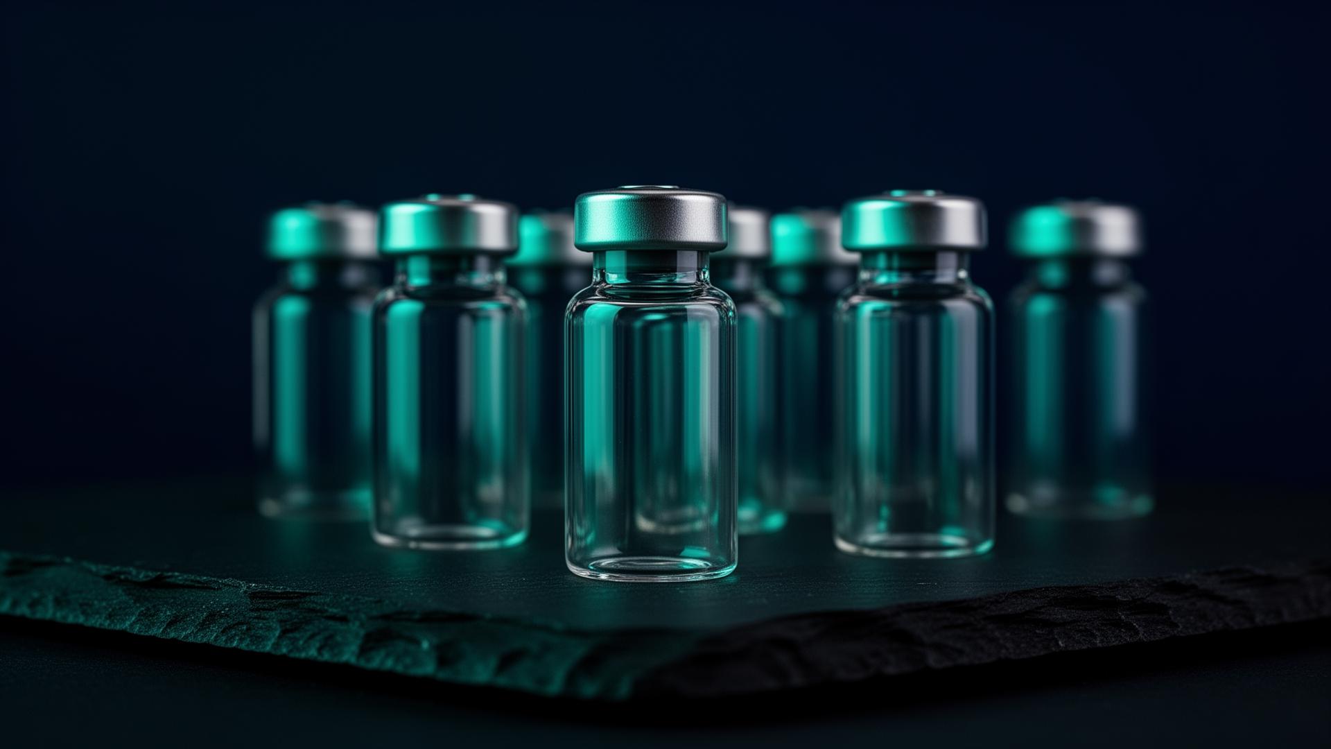 Sterile peptide vials in laboratory lighting