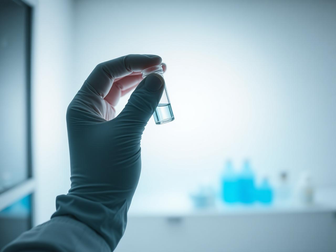 Researcher inspecting a peptide vial
